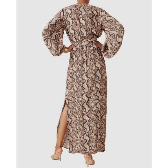 FIGUE Emani Snakeskin-Print Blouson Sleeve Dress Size XS - Picture 2 of 14